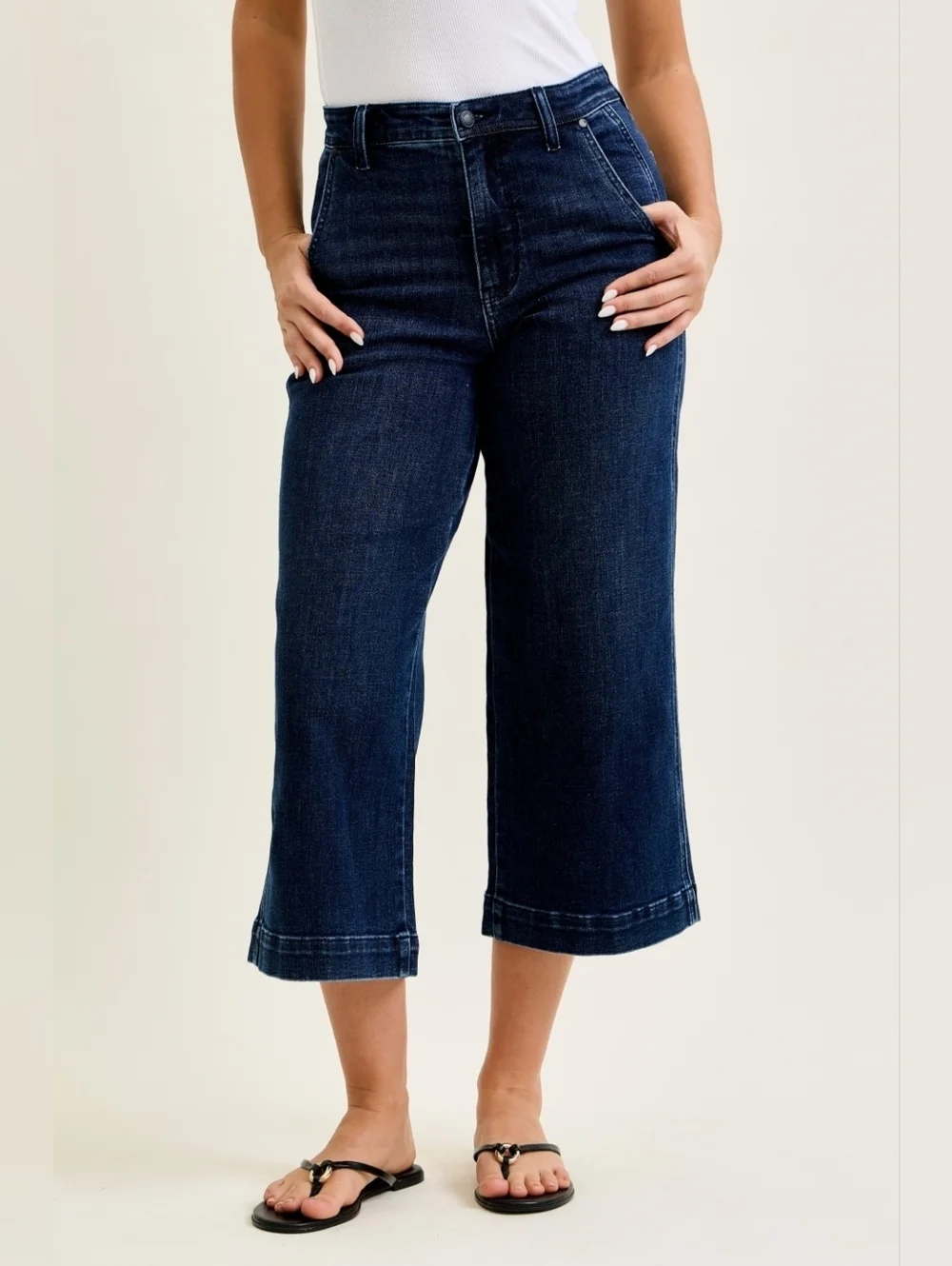 Judy Blue HR Dark Wash Wide Leg Ankle Trouser Jeans Slant Pocket Various NEW